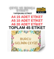A4 A5 A6 45 Adet Çeyiz Bohça Koli Paket Etiketi Isme Özel Yapışlanlı Etiket 006