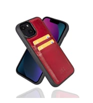 Bouletta Apple iPhone 14 Uyumlu Deri Kartlıklı Arka Kapak V4EF Kırmızı