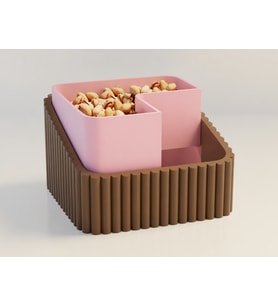 3D Baskı Fıstık Kasesi - Çift Hazneli Kabuk Ayırıcı Sunum Kasesi - Kahverengi Pembe