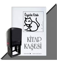 Kişiye Özel  Çizim Kedi 5 Tarihli Kitap Kaşesi (Siyah)