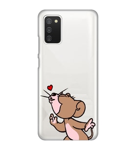 Samsung Galaxy A02S Uyumlu Tom ve Jerry Öpücük Desenli Şeffaf Telefon Kılıfı