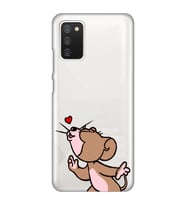 Samsung Galaxy A02S Uyumlu Tom ve Jerry Öpücük Desenli Şeffaf Telefon Kılıfı
