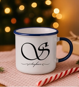BK Gift Kişiye Özel İsimli Lacivert Emaye Kupa Bardak -2, Arkadaşa Hediye, Sevgiliye Hediye