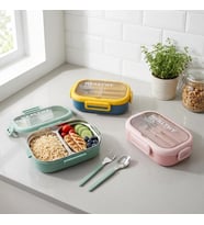 Deconox Paslanmaz Çelik Yemek Kabı 800 ml, 2 Bölmeli Lunch Box, Çatal Kaşık Dahil, Kilitli Kapaklı Saklama ve Taşıma Kabı, 21x15x6,6 cm, Pembe/Mavi/Yeşil