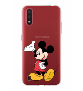 Samsung Galaxy A01  Kapak Mickey Mouse Tasarımlı Şeffaf Silikon Kılıf