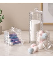 3'lü Mika Kristal Plastik Organizer Seti - Kulak Pamukluk, Makyaj Pamuğu, Mendillik