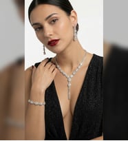 Gümüş Kaplama Silver Damla Taşlı Su Yolu Kolye,küpe Ve Bileklik Seti 3'lü Set Davet Düğün Nişan Takı