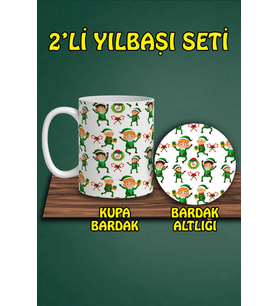Yılbaşı Temalı Kupa ve Bardak Altlığı Seti