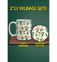 Yılbaşı Temalı Kupa ve Bardak Altlığı Seti