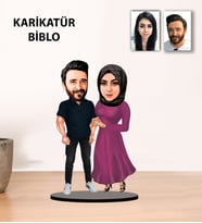Kisiye Özel Sevgili Evli Tesettürlü Karikatür Biblo KB16