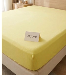 BiÇomi Kayma Yapmayan %100 Doğal Pamuk Penye Battal Boy Lastikli Çarşaf (200x200 cm - Güneş Sarısı)