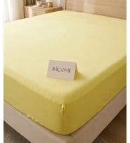 BiÇomi Kayma Yapmayan %100 Doğal Pamuk Penye Battal Boy Lastikli Çarşaf (200x200 cm - Güneş Sarısı)