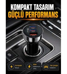 60w Araç İçi Hızlı Şarj Adaptörü Çift Usb-c Pd Ve Usb-a Qc3.0