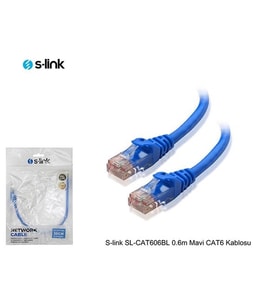 S-link SL-CAT606BL 0.6m Mavi CAT6 Patch Kablo