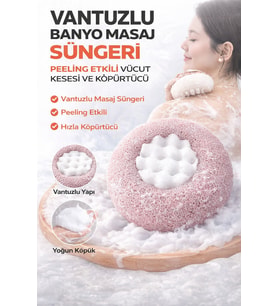 Vantuzlu Banyo Masaj Süngeri Peeling Etkili Vücut Kesesi & Köpürtücü Banyo Lif Süngeri