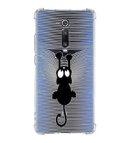 Xiaomi Mi 9T Pro Köşe Korumalı Antişok Kapak Çizgi Kedi Tasarımlı Şeffaf Silikon Kılıf