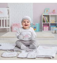 GAYE KIZ BEBEK ÇİÇEK NAKIŞLI 10 LU HASTANE ÇIKIŞ ZIBIN SETİ . (Bej)