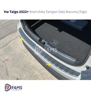 Volkswagen Taigo 2022> Krom Arka Tampon Üstü Koruma TAŞLI P.Çelik
