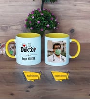Doktor Kupa Bardak Sarı Fotoğraflı Tıp Bayramı Hediyesi Doktora Hediye