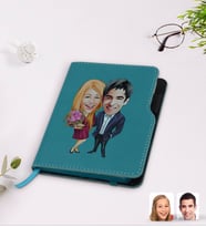 BK Gift Kişiye Özel Sevgililer Karikatürlü Turkuaz Termo Deri Defter-94