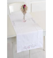 Buldan Keteni Zarif İşlemeli 50x130 cm Runner (Beyaz)