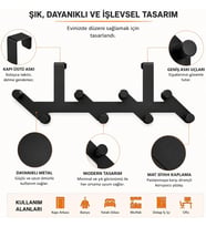 8 Kancalı Metal Kapı Arkası Askı, Amerikan Kapı Arkası Çapraz Askılık, Mat Siyah Kapı Üstü Elbise Havlu Çanta Askısı, Delmeden Dolap Banyo Mutfak Organizeri 52 cm