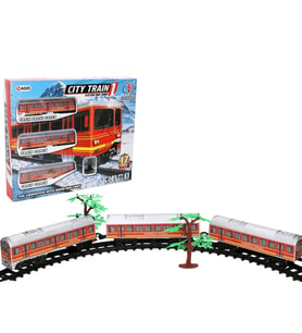 Pilli, Motorlu, Işıklı ve Ses Efektli 17 Parça Oyuncak Tren SETİ (Kırmızı)