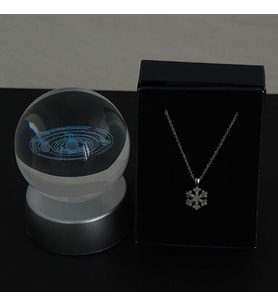 Kar Kolye Özel Kutuda & Gezegenler Model Cam Küre Işıklı Standlı Set Hediye
