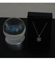 Kar Kolye Özel Kutuda & Gezegenler Model Cam Küre Işıklı Standlı Set Hediye
