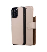 Bouletta Apple iPhone 13 Pro Uyumlu Deri Cüzdanlı Kılıf ERC3 Bej