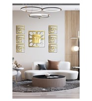 Duvar Saati Aynalı Pleksi Gold 40x40 cm 6Adet Yan Ayna 20x20 cm 7' li Şık Dekoratif Takım