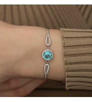 Gümüş Aquamarine Bayan Bileklik
