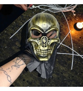 YÜKSEK KALİTE GOLD TÜLLÜ KURU KAFA MASKESİ CADILAR BAYRAMI KORKU MASKESİ SKULL HALLOWEEN MASK
