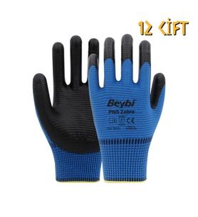 Beybi Polyester-Nitril İş Eldiveni PN5 Zebra No: 10 MAVİ - 12 Çift