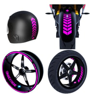 Moto Rider 4'lü Sticker Seti Gül Pembesi İç Dış Jant Şeridi Kask ve Çamurluk Çın