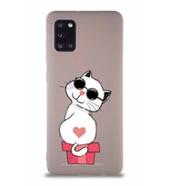 Samsung Galaxy A31 Soft Premier Kapak Coolcat Tasarımlı Silikon Kılıf - Pudra (Şeffaf)