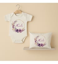 Pia Baby Premium %100 Pamuk İsme Özel Organik Baskılı Çıtçıtlı Bebek Body Ve Yastık Kılıfı 5069-19 (Ekru)