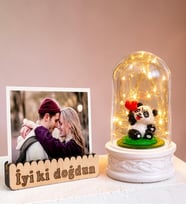 Doğum Günü Hediyesi Led Işıklı Kişiye Özel Fotoğraflı Pandalı Fanus