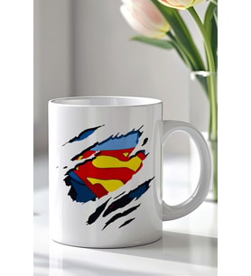 Superman Tasarımlı 330ml Baskılı Beyaz Seramik Kupa Bardak