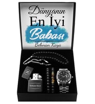 Babalar Gününe Özel Tasarım Kutu & Metal Kordon Saat & İkili Bileklik & Kişiye Özel Çakmak & Tesbih Seti