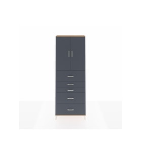 Arges Dolap 3 Raflı 5 Çekmeceli 2 Kapaklı 88x30x243 Çam-Antrasit