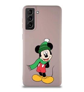 Samsung Galaxy S21 Plus Soft Premier Kapak Mickey Mouse-G Tasarımlı Silikon Kılıf - Pudra (Şeffaf)