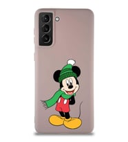 Samsung Galaxy S21 Plus Soft Premier Kapak Mickey Mouse-G Tasarımlı Silikon Kılıf - Pudra (Şeffaf)