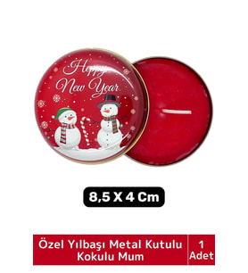 Luxery Yeni Yıl Parti New Year Yılbaşı Özel Metal Kutulu 8,5X4Cm Aromalı Kokulu Dekoratif Mum 1 Adet
