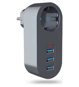 Akım Korumalı Kablosuz Priz 3 USB Girişli USB 2.1A 2500W 10A  3400 (Siyah)