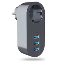 Akım Korumalı Kablosuz Priz 3 USB Girişli USB 2.1A 2500W 10A  3400 (Siyah)