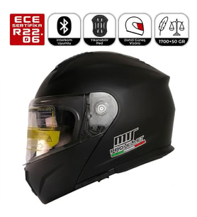 M966 V2 Mat Siyah Motosiklet Kaskı Güneş Vizörlü Çene Açılır Motorcu Kask