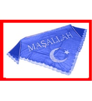 Mavi Maşallah Yazılı Kına Örtüsü Duvak (üçgen şeklinde)