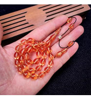 8x11 mm Hassas Delim Ten Rengi Zar Kehribar Tesbih  Ayhan Turan Usta İmzalı Tespih (Lacivert-Kırmızı)