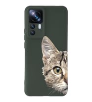 Xiaomi Mi 12T Pro Uyumlu Lansman Kılıf Catface Tasarımlı İçi Kadife Kapak-Yeşil (Şeffaf)